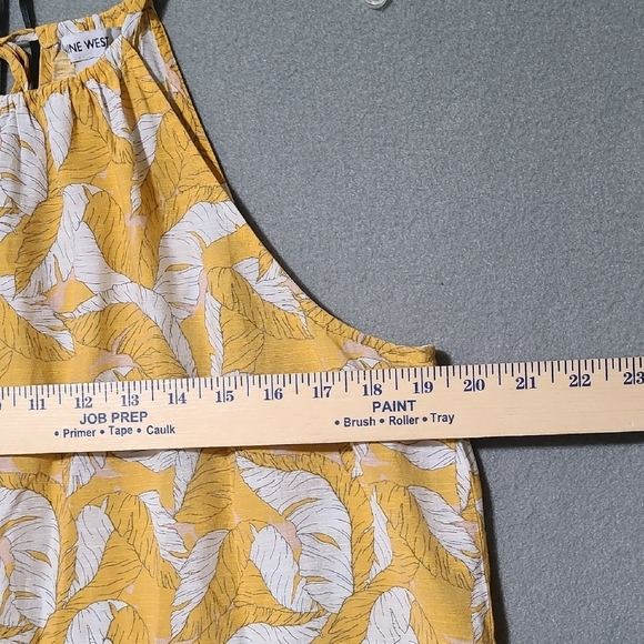 NINE WEST Yellow Leaf Print Women's Strappy Top Blouse - Size Large - Picture 9 of 12